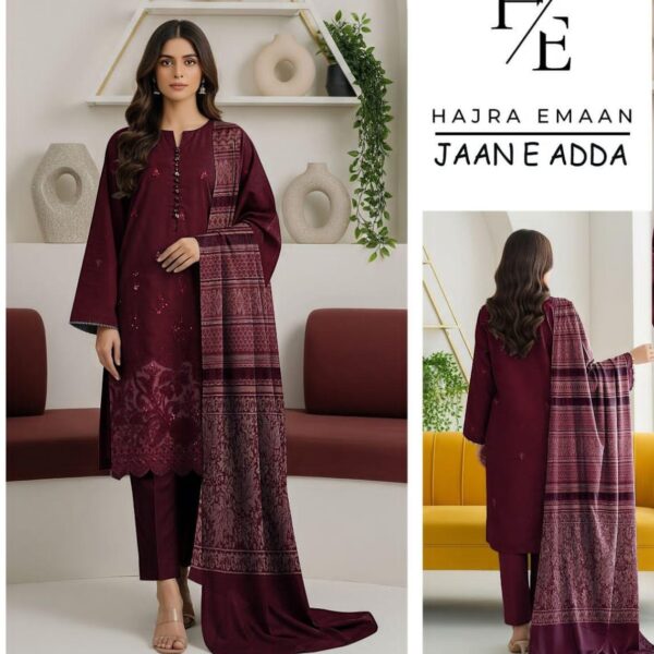 JAAN E ADDA KHADDER WITH  JACQUARD WOOL SHAWL STITCHED SUIT ABFSD