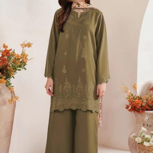 WOMENS UNSTITCHED3 PC CHIKANKARI EMBROIDERED SUIT