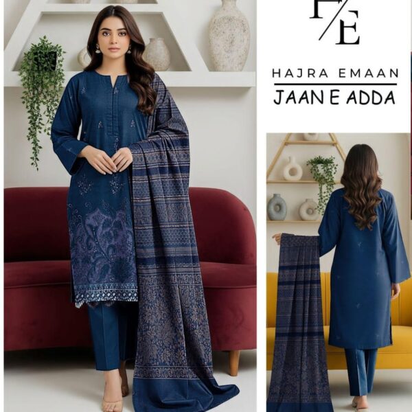 Jaan e Adda khadder with JACQUARD wool shawl Stitched suit ABFSD