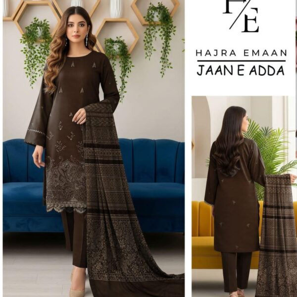 jaan e Adda khadder with JACQUARD wool shawl Stitched Suit ABFSD