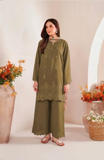 3 PIECE CHIKAN KARI LAWN SUIT FOR WOMEN